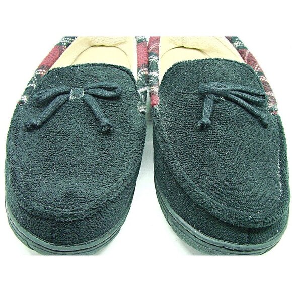 Mens Slippers Black With Plaid Trim Fleece Lined Hard Bottom Sz Large Unbranded - Picture 11 of 12
